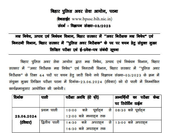 Bihar Police SI Prohibition Mains Admit Card 2024 Released, Download Hall Ticket - Exams_3.1