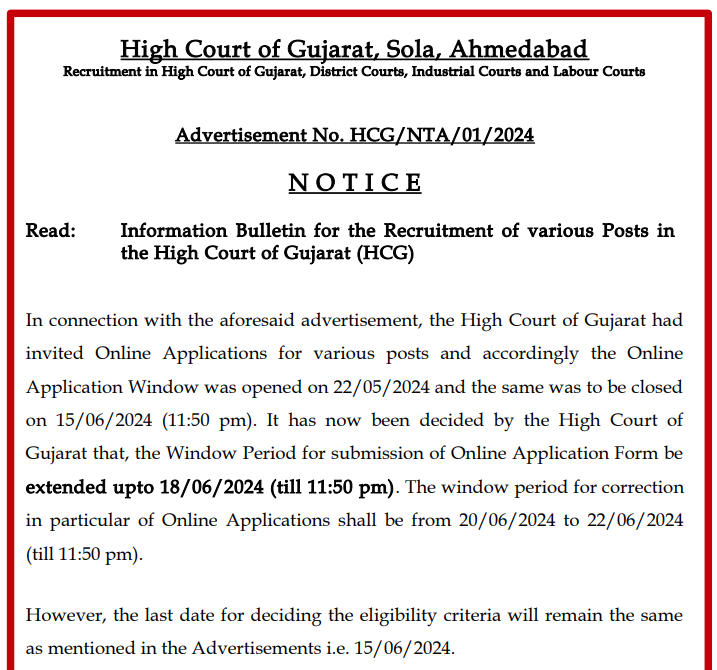 Gujarat High Court Vacancy 2024, Online Form Last Date Extended, Eligibility_3.1