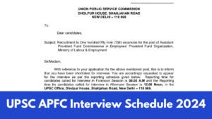 UPSC EPFO APFC Interview Schedule 2024