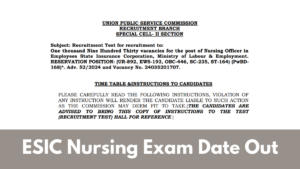 ESIC Nursing Exam Date