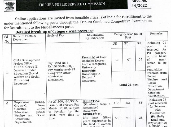 TPSC ICDS Supervisor and CDPO Notice