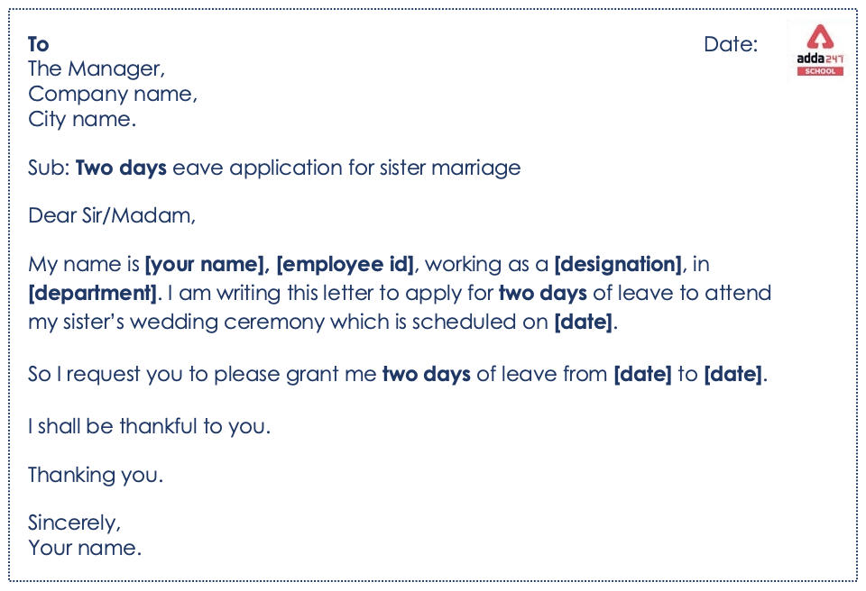 Marriage Leave Application Application For Wedding Leave In School