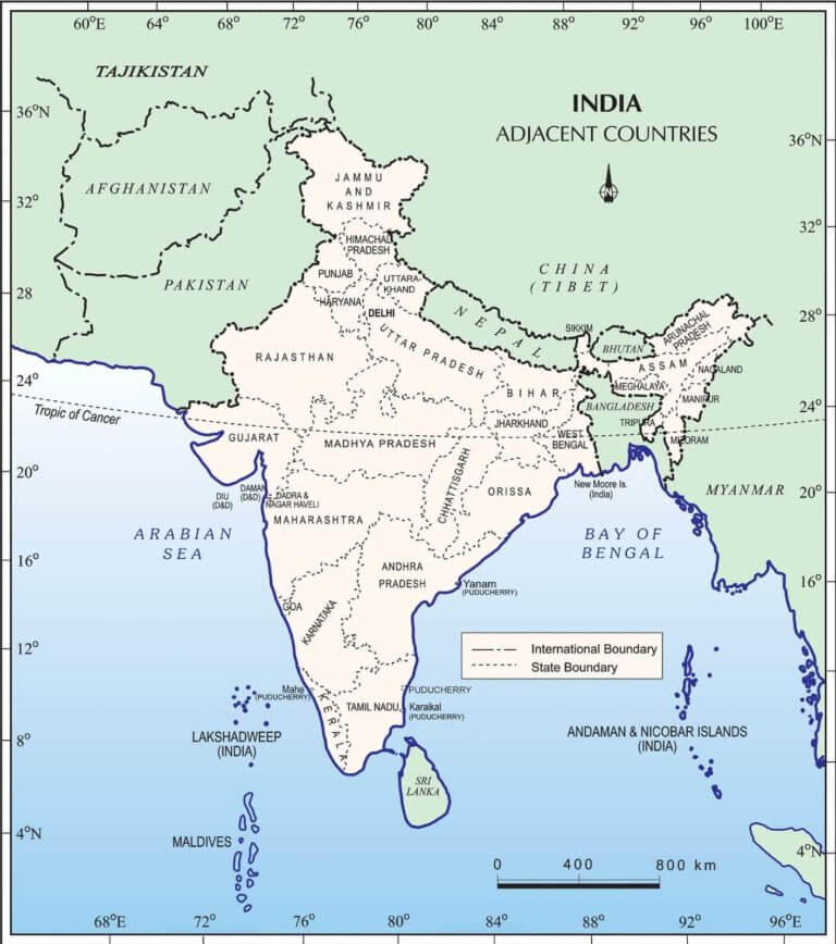 Neighbouring countries of India Map