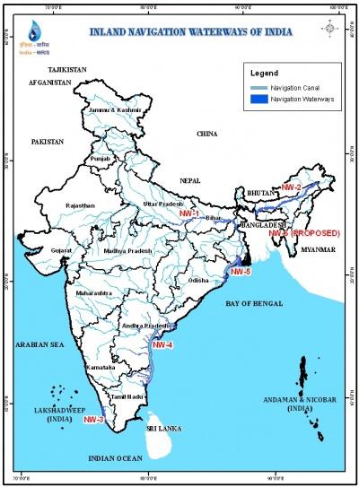 National Waterways in India Map