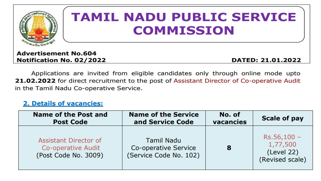 TNPSC Assistant Director of Co-operative Audit in the Tamil Nadu Co-operative Service Recruitment [Apply Now]_3.1