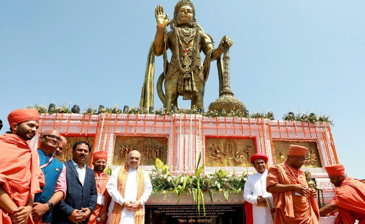 Amit Shah Unveils 54-Feet-Tall Statue Of Lord Hanuman At Gujarat Temple