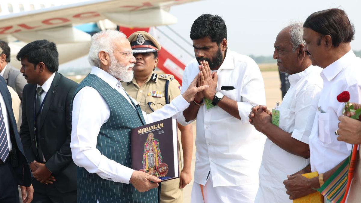 Prime Minister Narendra Modi Receives Prestigious Book on Srirangam Temple During Tiruchi Visit