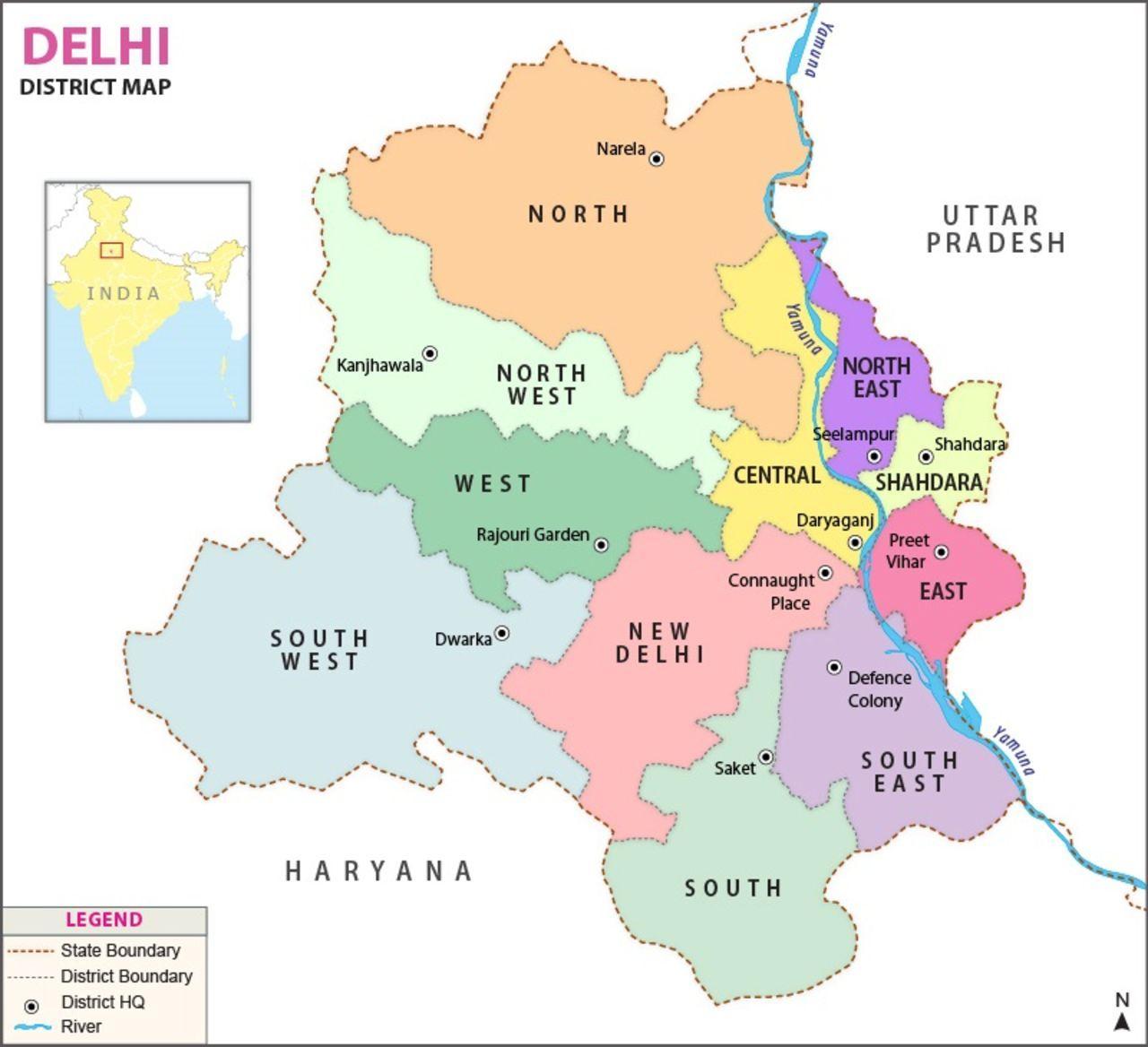 Map of New Delhi neighborhood: surrounding area and suburbs of New Delhi