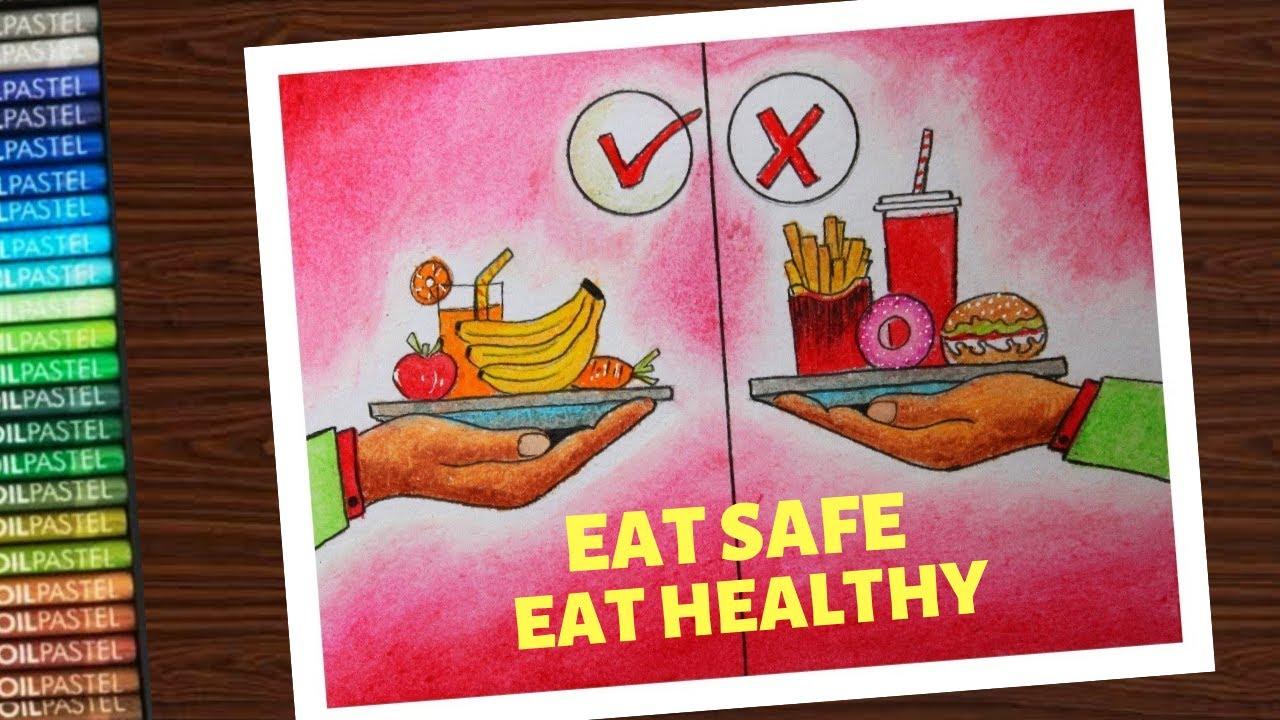 How to draw eat healthy eat safe poster - step by step || Eat healthy eat right drawing - YouTube