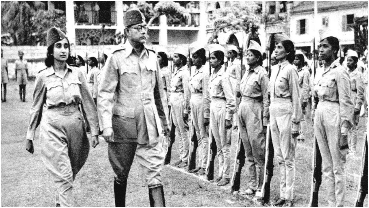 Captain Lakshmi Swaminathan and Netaji Subhas Chandra Bose with Azad Hind Fauj