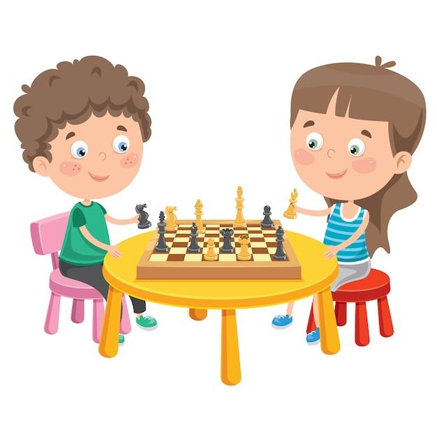 Cartoon character playing chess game | Premium Vector