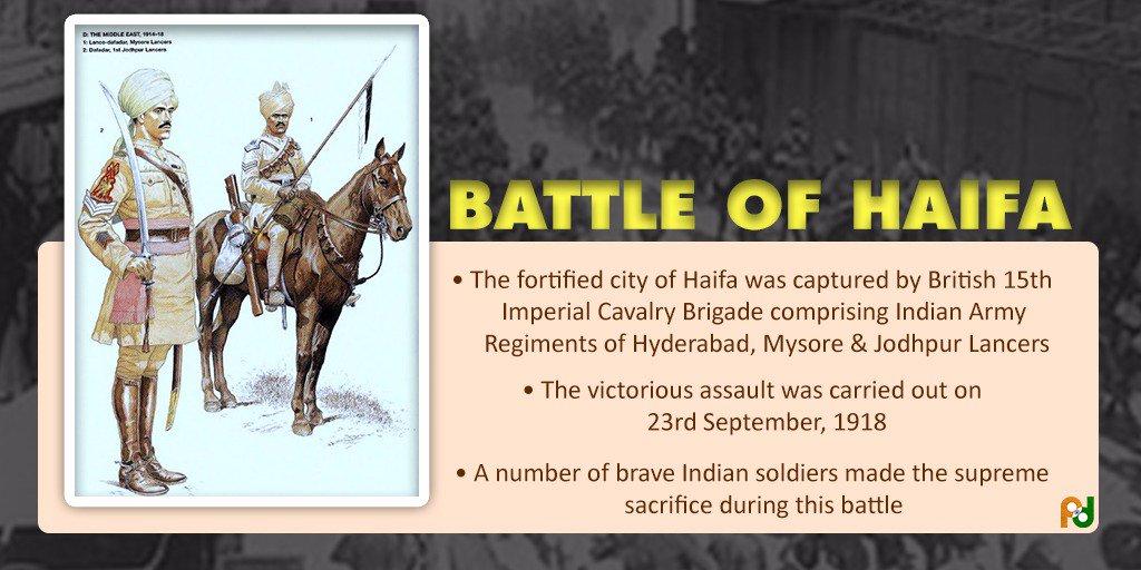 Indian Diplomacy på Twitter: "Remembering our heroes. @adgpi celebrates ' Haifa Day' every year on 23rd September to commemorate the war dead during World War I at the Battle of Haifa https://t.co/3NLMzY2CwX" /