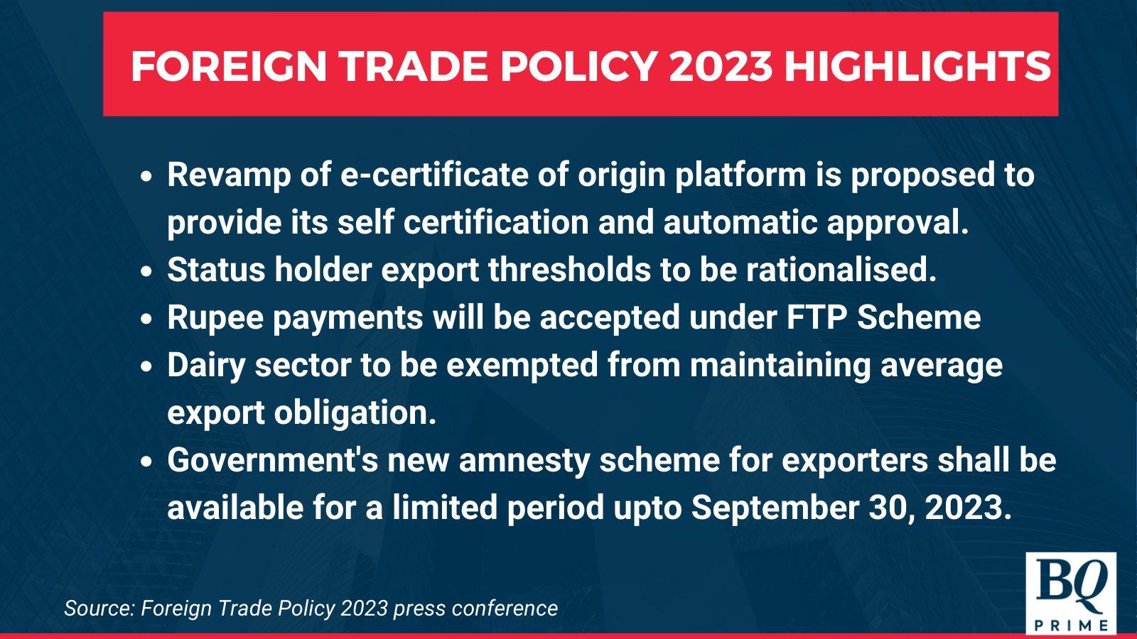BQ Prime on Twitter: "Finance Minister Piyush Goyal unveils #ForeignTradePolicy2023. This policy will come into effect from April 1, 2023. https://t.co/Eb2f6gRsO7" / Twitter