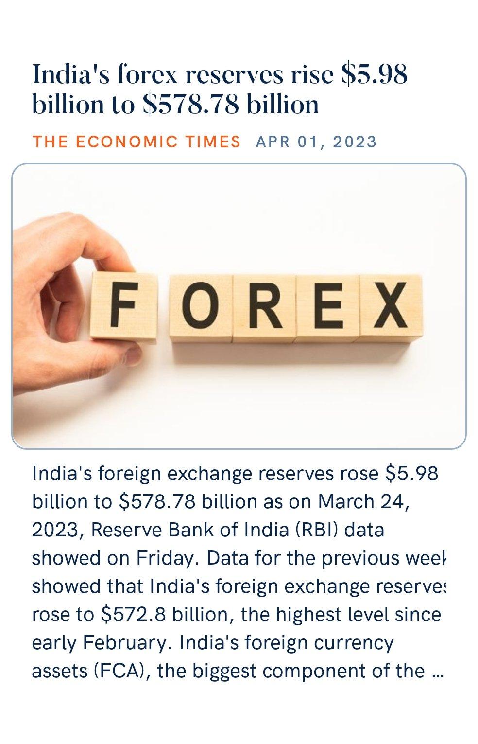 Jyotiraditya M. Scindia on Twitter: "India's forex reserves rise $5.98 billion to $578.78 billion https://t.co/8YJkxFFQqc via NaMo App https://t.co/7dsVLLweuM" / Twitter