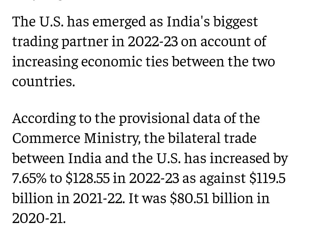 Tracy (??? ) on Twitter: "US emerges as India's biggest trading partner in FY23 at $128.55 bn; China at second position https://t.co/3dQmgJDfQH https://t.co/6j8yoKYXCI" / Twitter