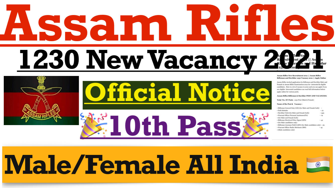 Assam Rifle Recruitment 2021: 1230 Vacancies- Apply Online @assamrifles.gov.in_30.1