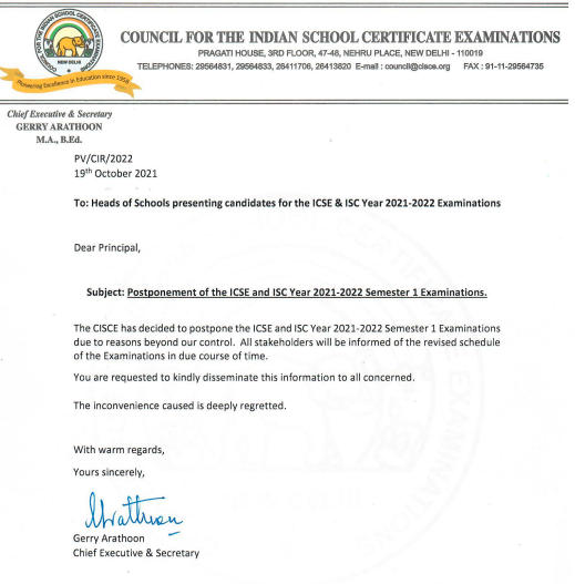 CISCE Postponed ICSE and ISC semester 1 exams 2021, check official notice @ cisce.org_30.1