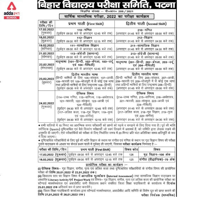Bihar Board Exams 2022: BSEB releases Class 10th, 12th exam date sheet @ biharboardonline.bihar.gov.in_30.1