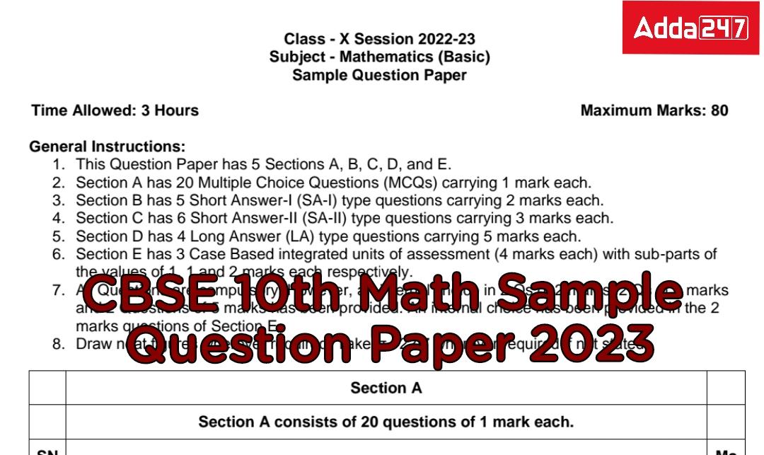 CBSE Class 10 Maths Sample Paper 2022- 23 with Solution, PDF_30.1
