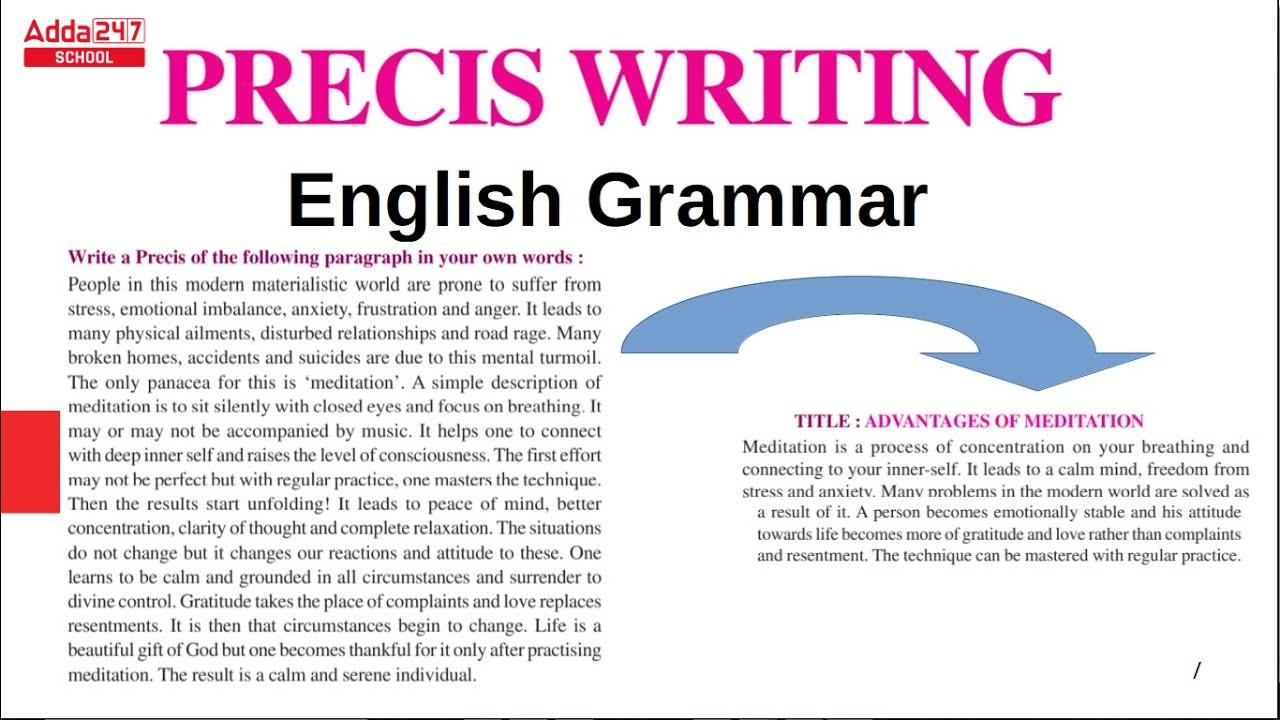 Precis Writing Format Examples Rules Samples with Answers