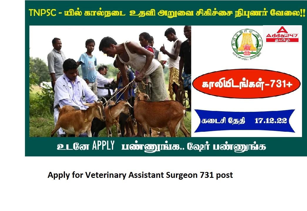 TNPSC Recruitment 2022, Apply online for 731 Veterinary Assistant Surgeon Post TNPSC Recruitment 2022, Apply online for 731 Veterinary Assistant Surgeon Post