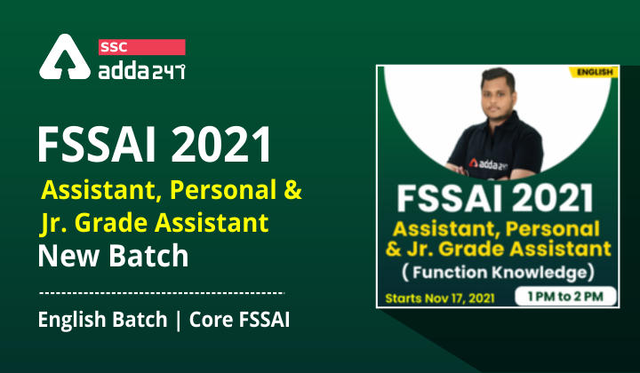 FSSAI 2021 | Assistant, Personal & Jr. Grade Assistant | English Batch | Core FSSAI |_30.1