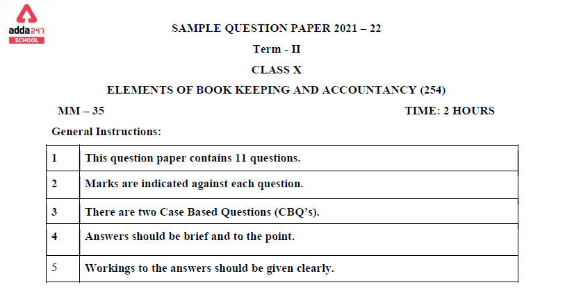 CBSE Class 10 Elements of Book Keeping and Accountancy Term 2 Sample Paper & Solutions_30.1