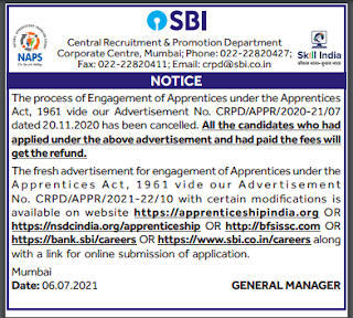 एसबीआई अपरेंटिस Exam dates 2020-2021 Cancelled: एसबीआई अपरेंटिस परीक्षा रद्द पीडीएफ देखें | Latest Hindi Banking jobs_4.1
