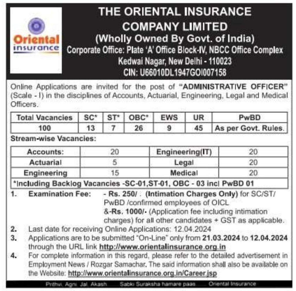 OICL AO Recruitment 2024 Notification Out for 100 Vacancies_30.1