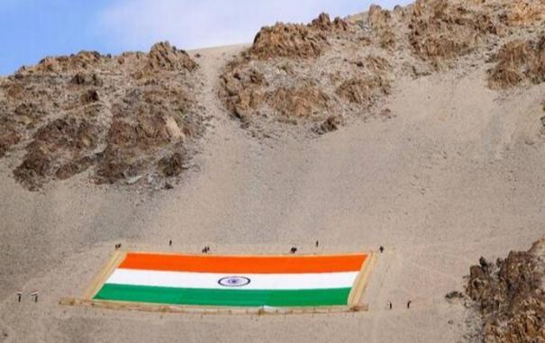 World’s largest Khadi National Flag hoisted in Leh, Ladakh