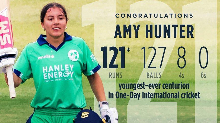 Ireland's Amy Hunter becomes youngest batter to hit ODI hundred