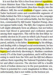 The Hindu Editorial Vocabulary of 28 September- Battle for Bihar_4.1