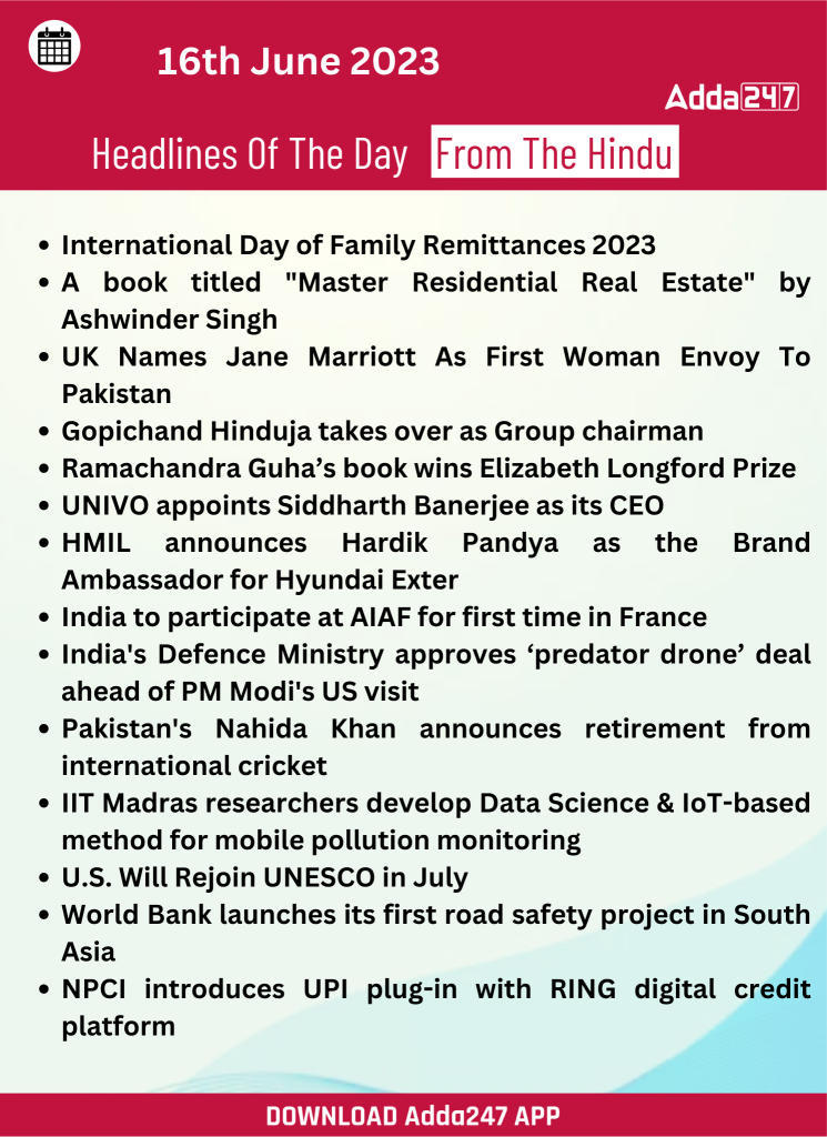 Daily Current Affairs and News Headlines of 16th June 2023_19.1