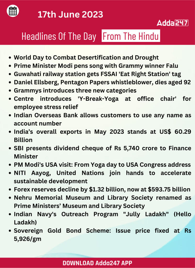 Daily Current Affairs and News Headlines of 17th June 2023_19.1
