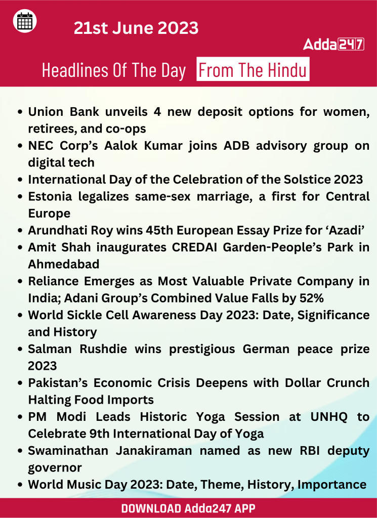 Daily Current Affairs and News Headlines of 21st June 2023_21.1