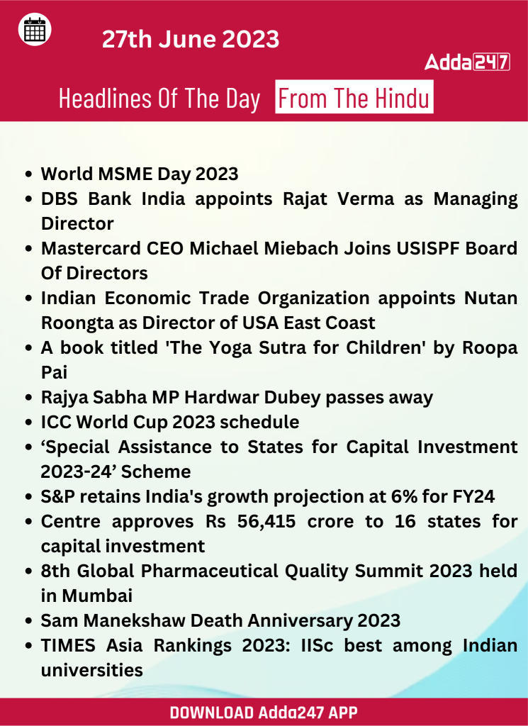 Daily Current Affairs and News Headlines of 27th June 2023_14.1