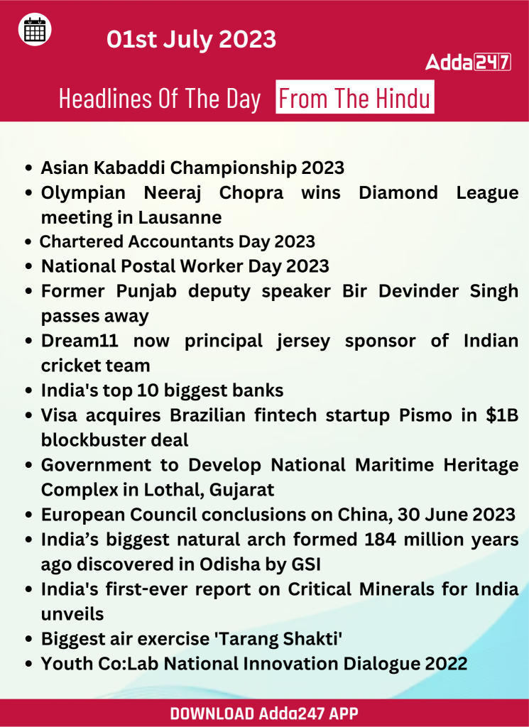 Daily Current Affairs and News Headlines of 1st July 2023_17.1