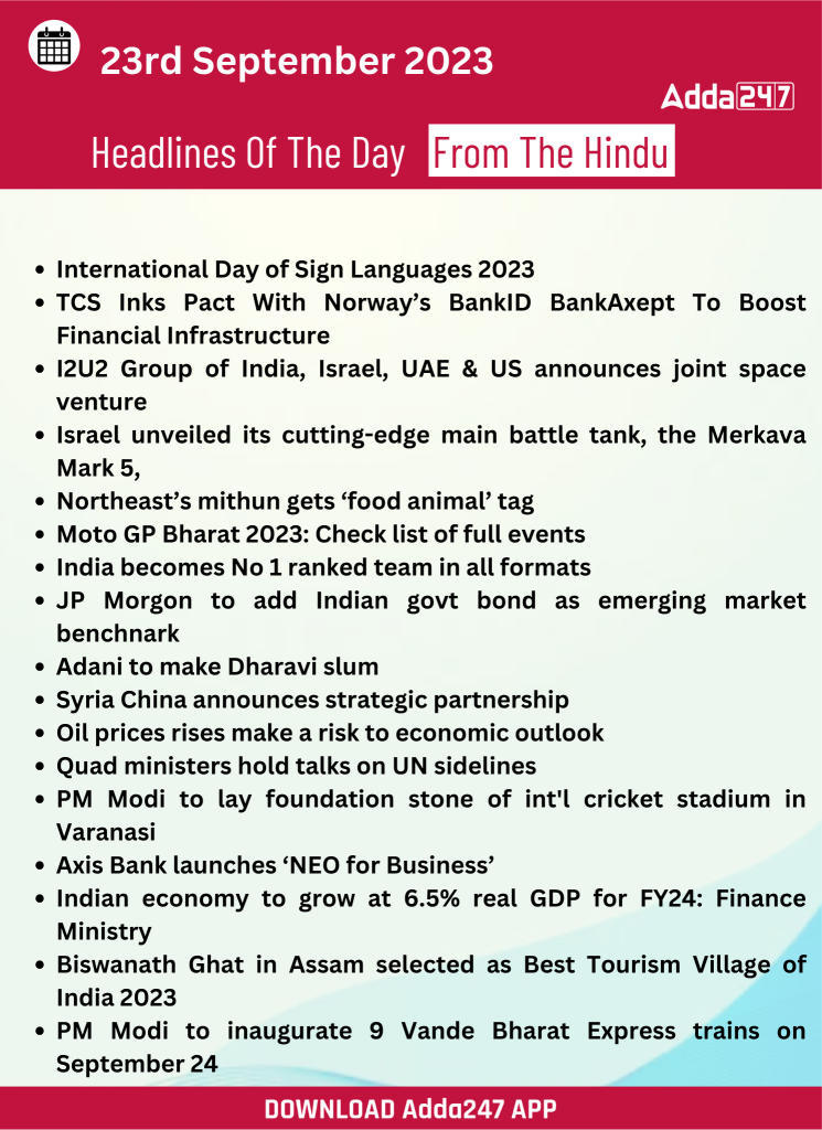 Daily Current Affairs 23 September 2023, Important News Headlines (Daily GK Update) |_23.1