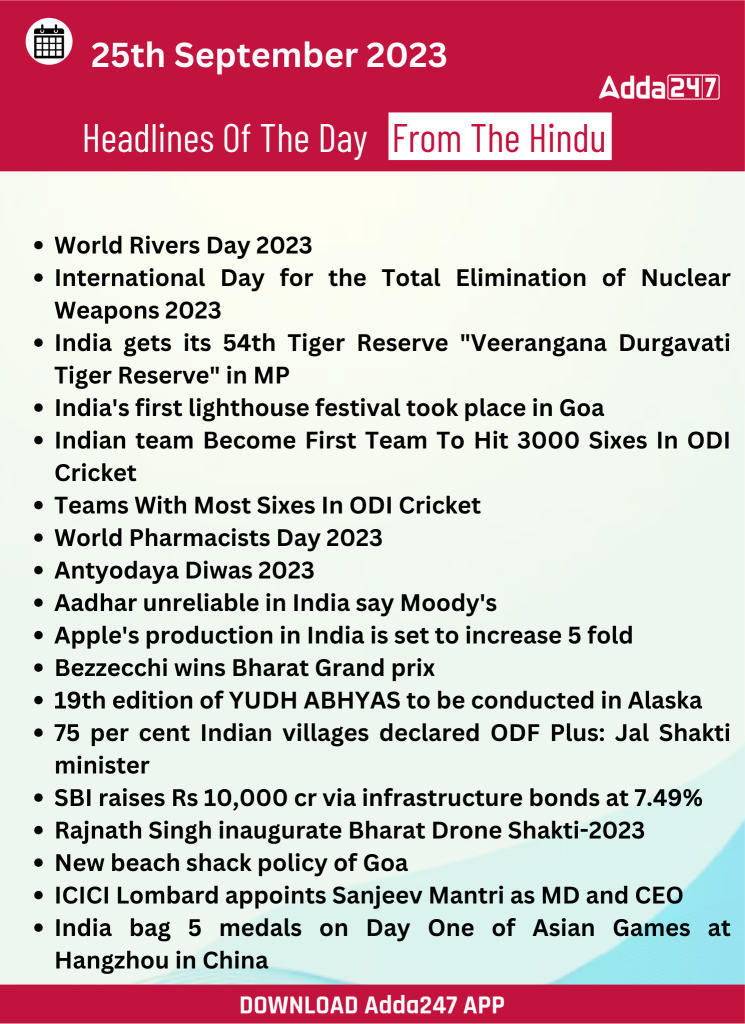 Daily Current Affairs 25 September 2023, Important News Headlines (Daily GK Update) |_24.1