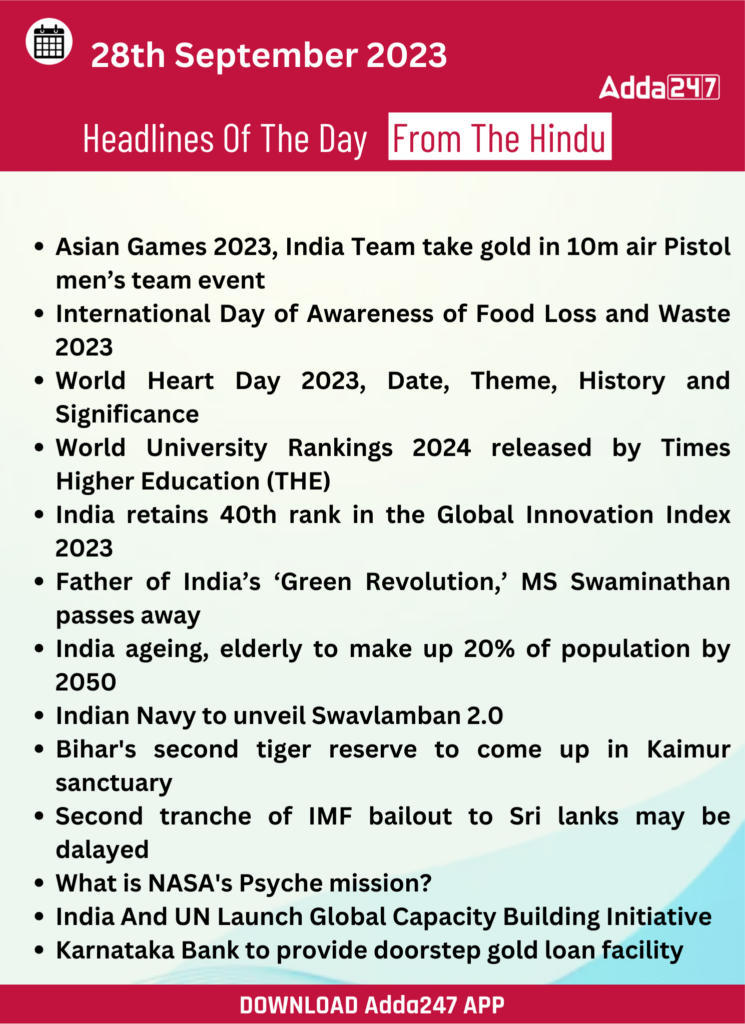 Daily Current Affairs 28 September 2023, Important News Headlines (Daily GK Update) |_24.1