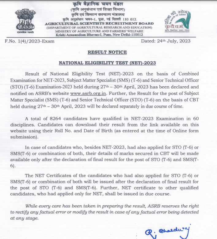 ASRB NET Result 2023 Out for SMS, STO T6 Posts, Direct Result Link_3.1