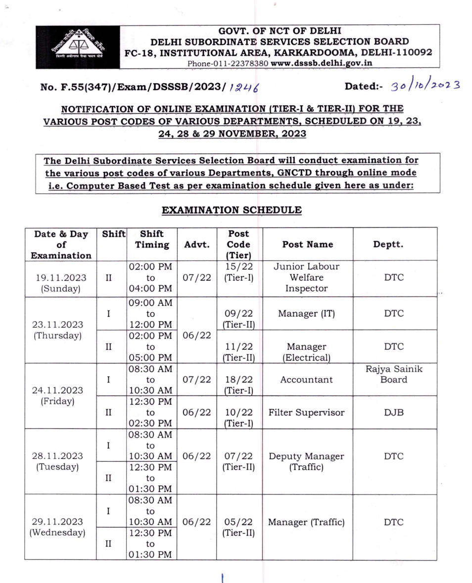 DSSSB Exam Date 2023 Out for Various Posts, Check Schedule_30.1