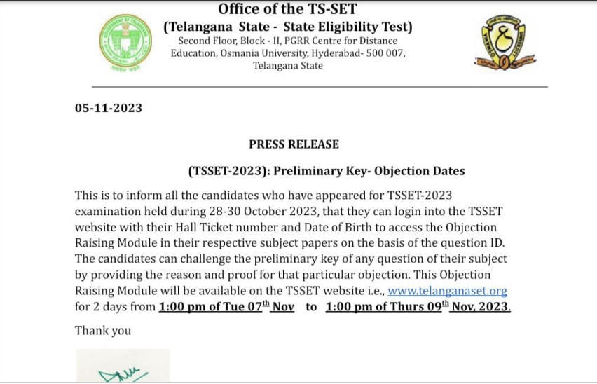 TS SET Answer Key 2023 Out, Raise Objection till 09 November_40.1