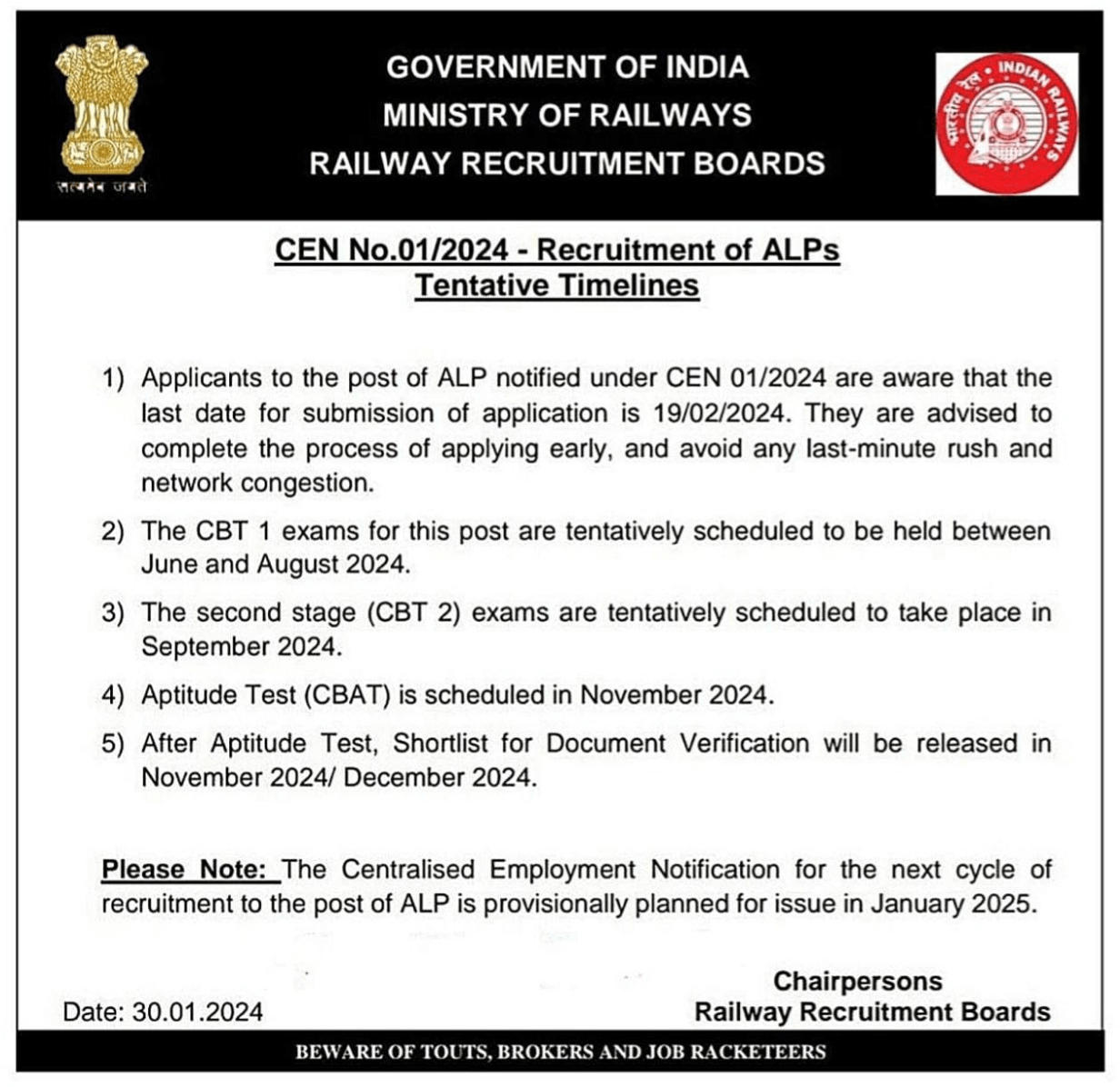 RRB ALP Exam Date 2024 Out, CBT 1, 2 and CBAT Exam Schedule_3.1