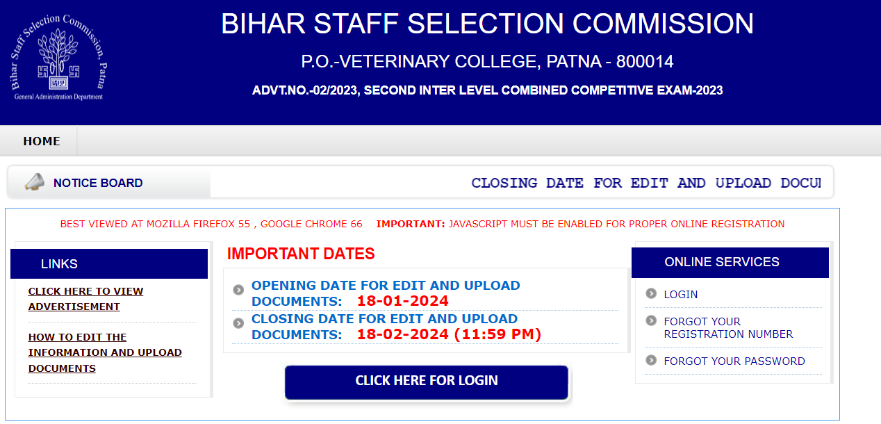 BSSC Inter Level Notification 2024, Application Form Edit Link Date Extended_3.1