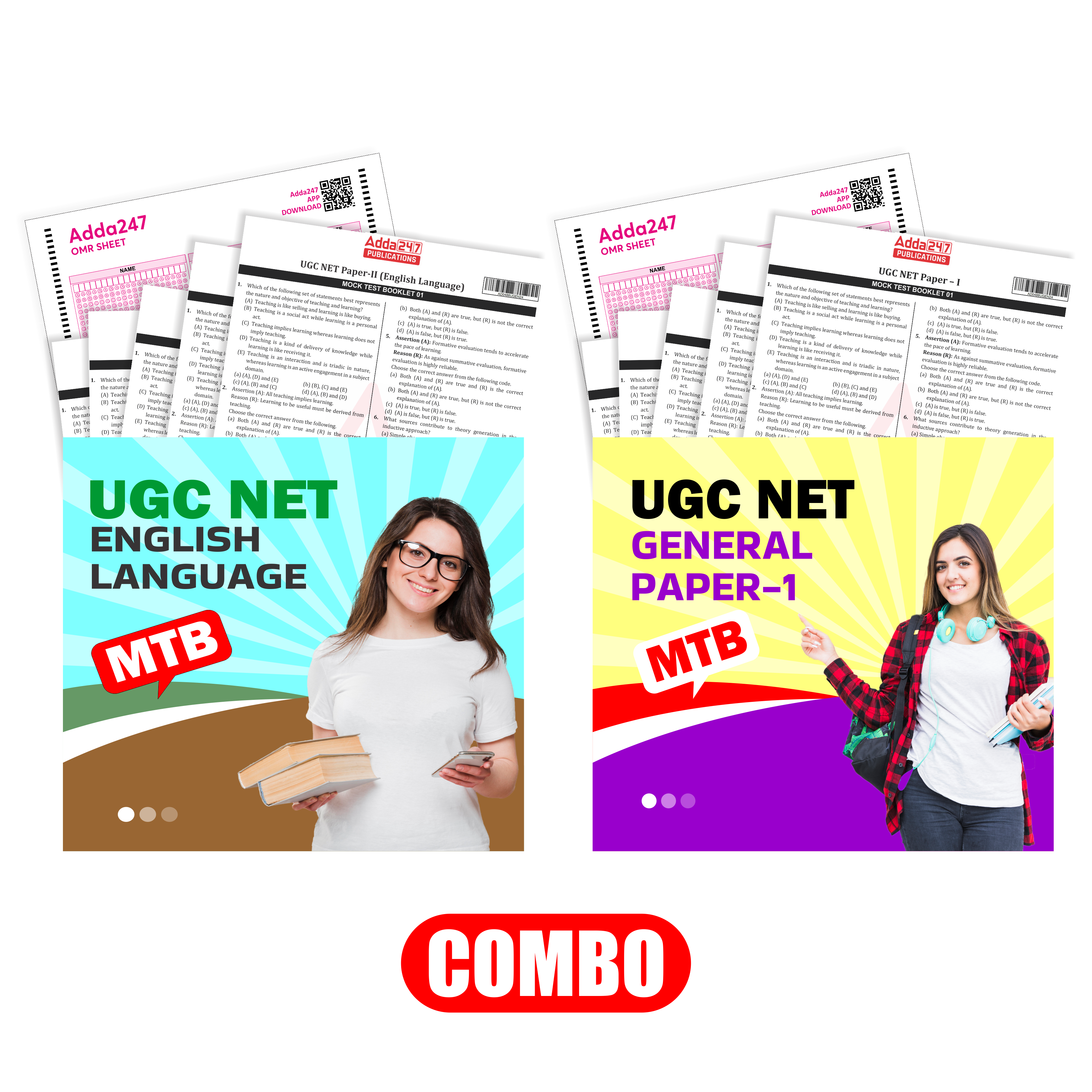 Combo of UGC NET Paper-I + Paper-II-English Mock Test Booklet with 20 OMR sheet(English Printed Edition) by Adda247