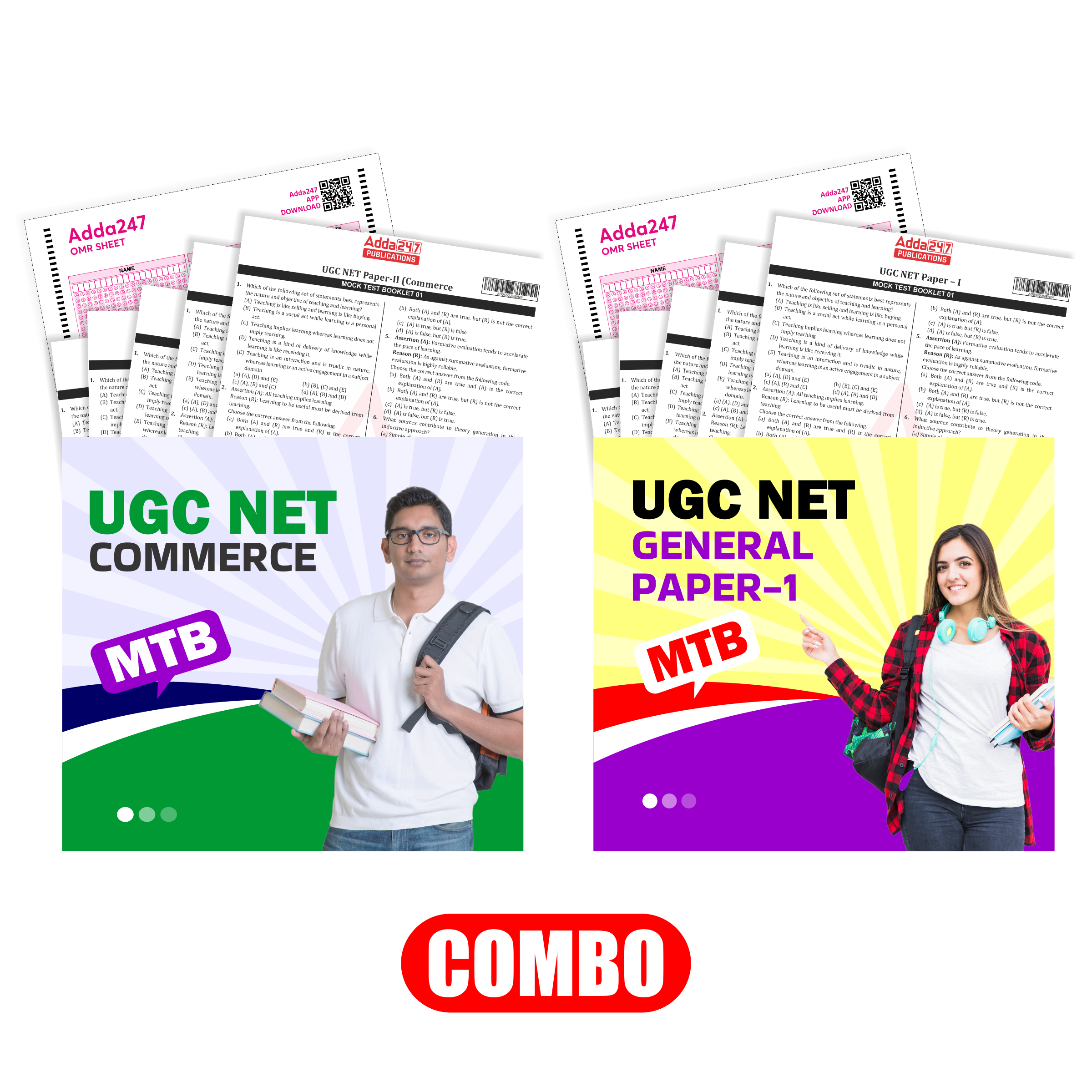 Combo of UGC NET Paper-I + Paper-II- Commerce Mock Test Booklet with 20 OMR sheet(English Printed Edition) by Adda247