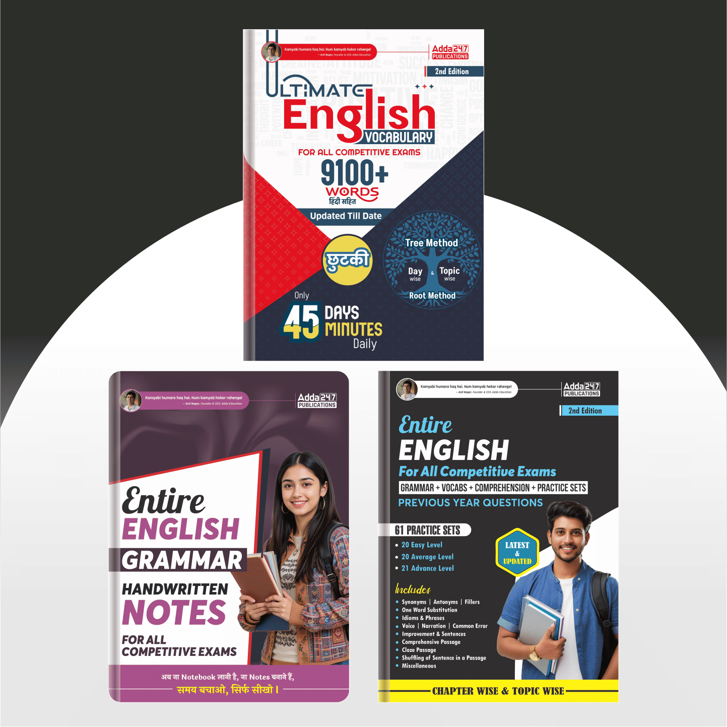 Combo Of 3 Entire English Grammar Handwritten +Eng (Grammar,Vocabs,Comprehension,Practice Sets)&Ultimate Eng Vocabulary Book(Printed Edition )Adda 247
