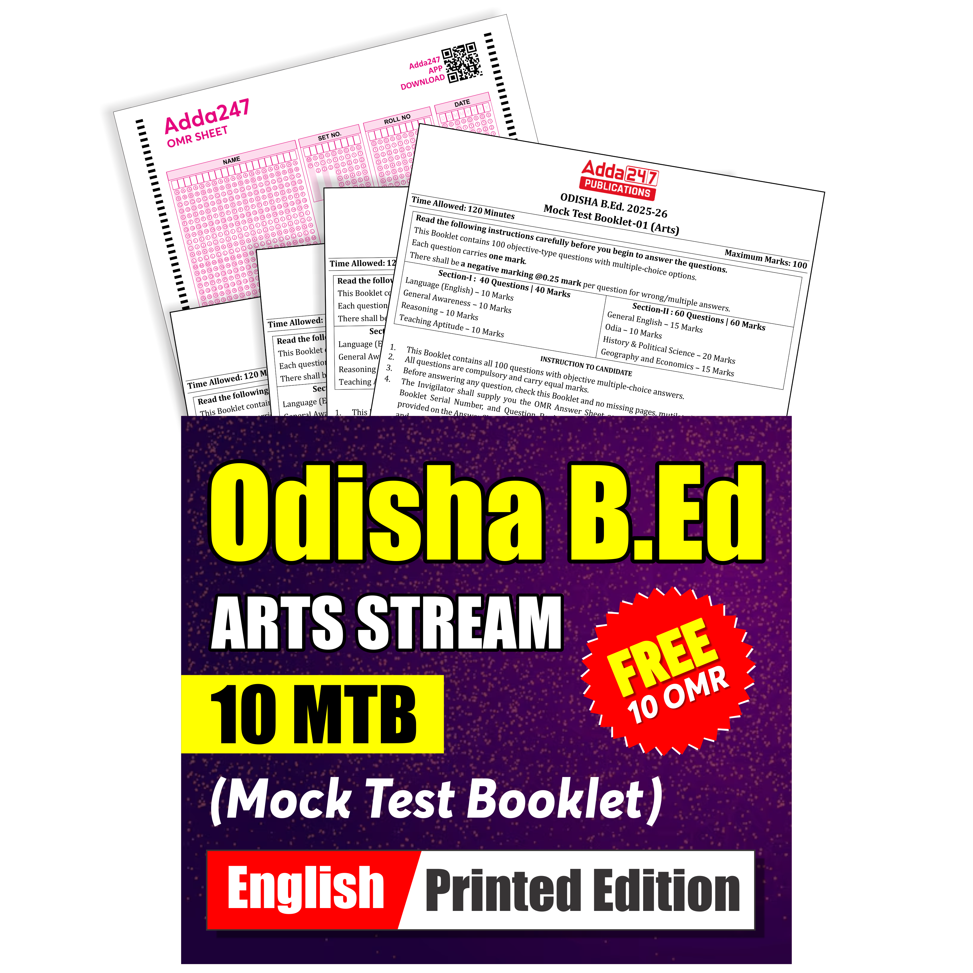 Odisha B.Ed. Entrance Exam (Arts Stream) 10 Mock Test Booklet (English Printed Edition) by Adda247