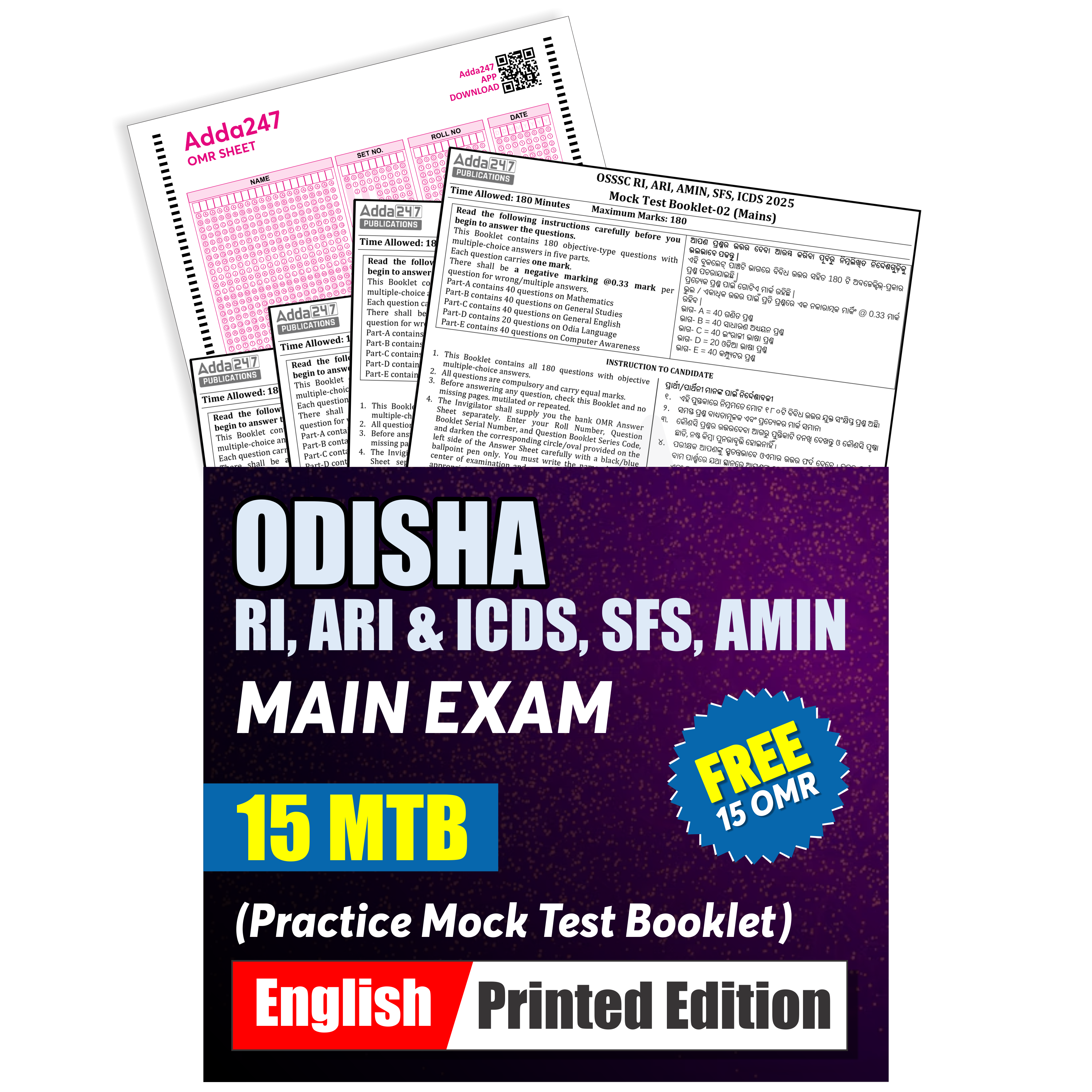 OSSSC RI, ARI, AMIN, SFS & ICDS Mains Exam 15 Mock Test Booklet (English Printed Edition) by Adda247